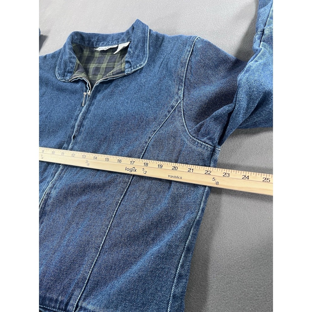 VTG North Style Denim Flannel Lined Chore Coat Women's M 90's Jean Jacket Plaid - Picture 7 of 11